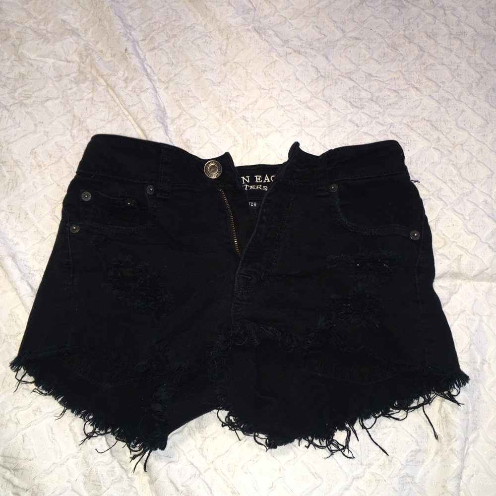 distressed black american eagle shorts